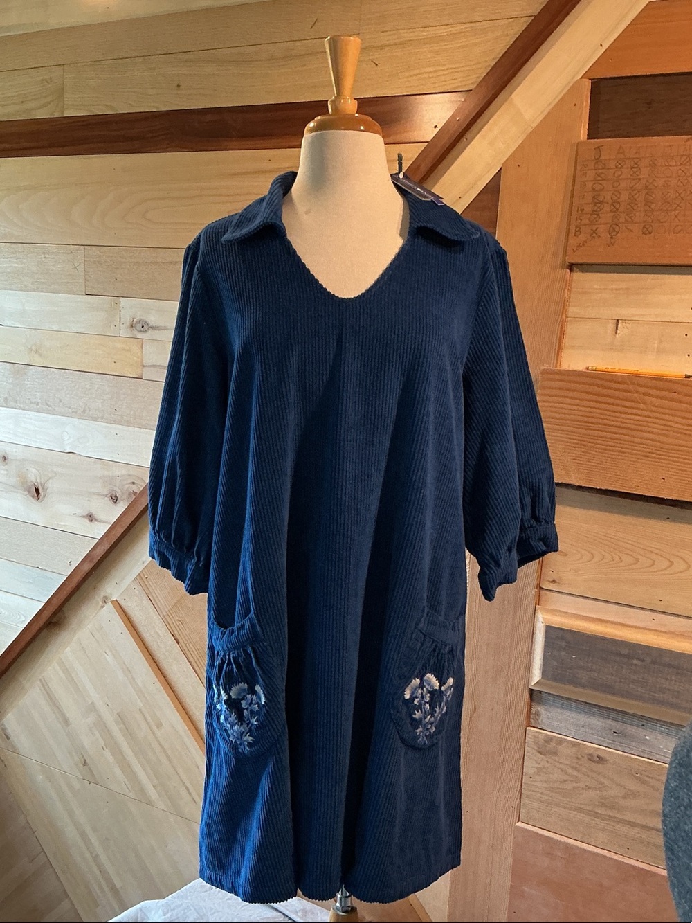 April Cornell Deep Blue Corduroy Collared Tunic